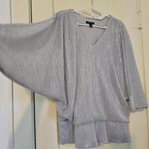 S. Levine XL Lined Top Silver Faux Crystals 3/4 Dolman Sleeves Elastic Waistline